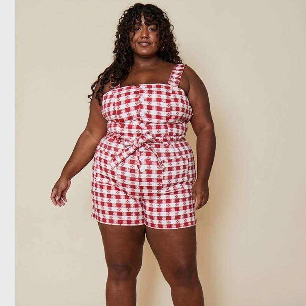 Rachel Antonoff gingham daisy romper red white‎ sz 24